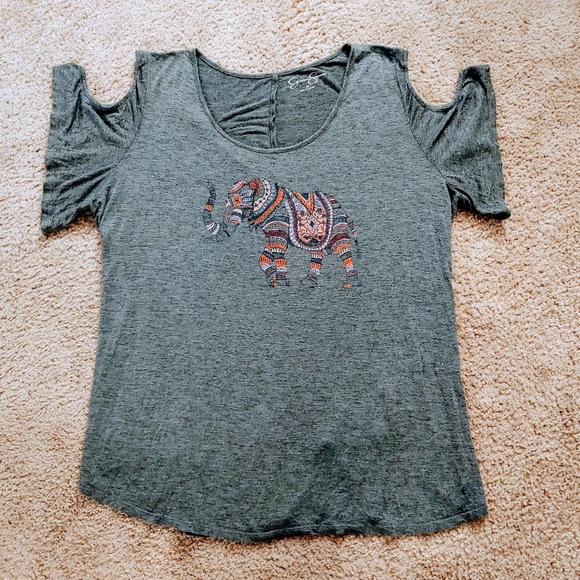 Jessica Simpson Tops - Jessica Simpson Festive Elephant Cold Shldr Top 2X